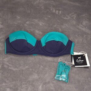 Echo New York Bikini Top XS Teal Navy Adjustable Straps Removable UPF 50+